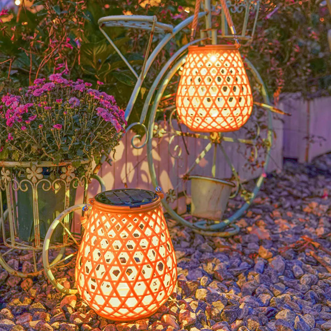 Traditional Chinese Solar Waterproof Oval Round Hollow Mesh ABS LED Outdoor Landscape Light For Garden | Kalsten