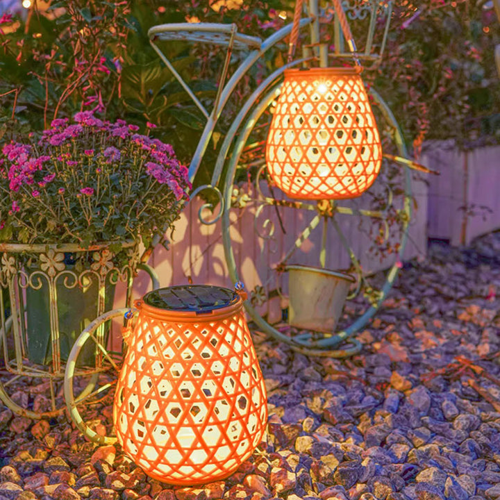 Traditional Chinese Solar Waterproof Oval Round Hollow Mesh ABS LED Outdoor Landscape Light For Garden | Kalsten