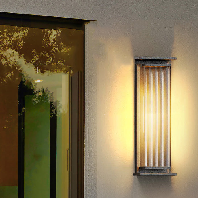 Modern Minimalist Solar Waterproof Rectangle Stripe Stainless Steel PC LED Outdoor Wall Sconce Lamp For Garden | Kalsten