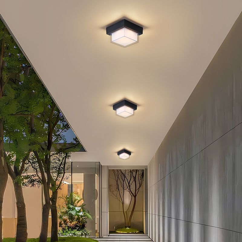Modern Minimalist Waterproof Square Round Cylinder Die-Cast Aluminum Acrylic LED Flush Mount Ceiling Light For Outdoor Patio | Kalsten