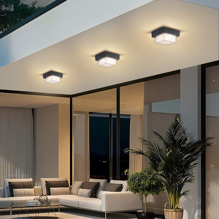Modern Minimalist Waterproof Square Round Cylinder Die-Cast Aluminum Acrylic LED Flush Mount Ceiling Light For Outdoor Patio | Kalsten
