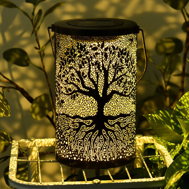 Traditional Vintage Solar Waterproof Cylinder Skeleton Tree Iron LED Outdoor Light For Garden | Kalsten