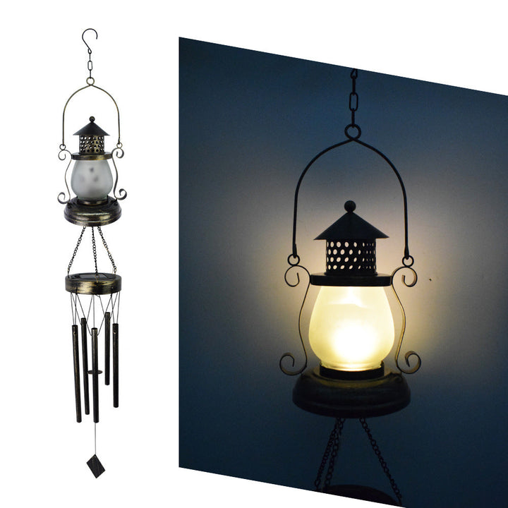 Contemporary Scandinavian Solar Waterproof Oval Disc Triangle Wind Chime Iron Glass Plastic LED Outdoor Light For Outdoor Patio | Kalsten