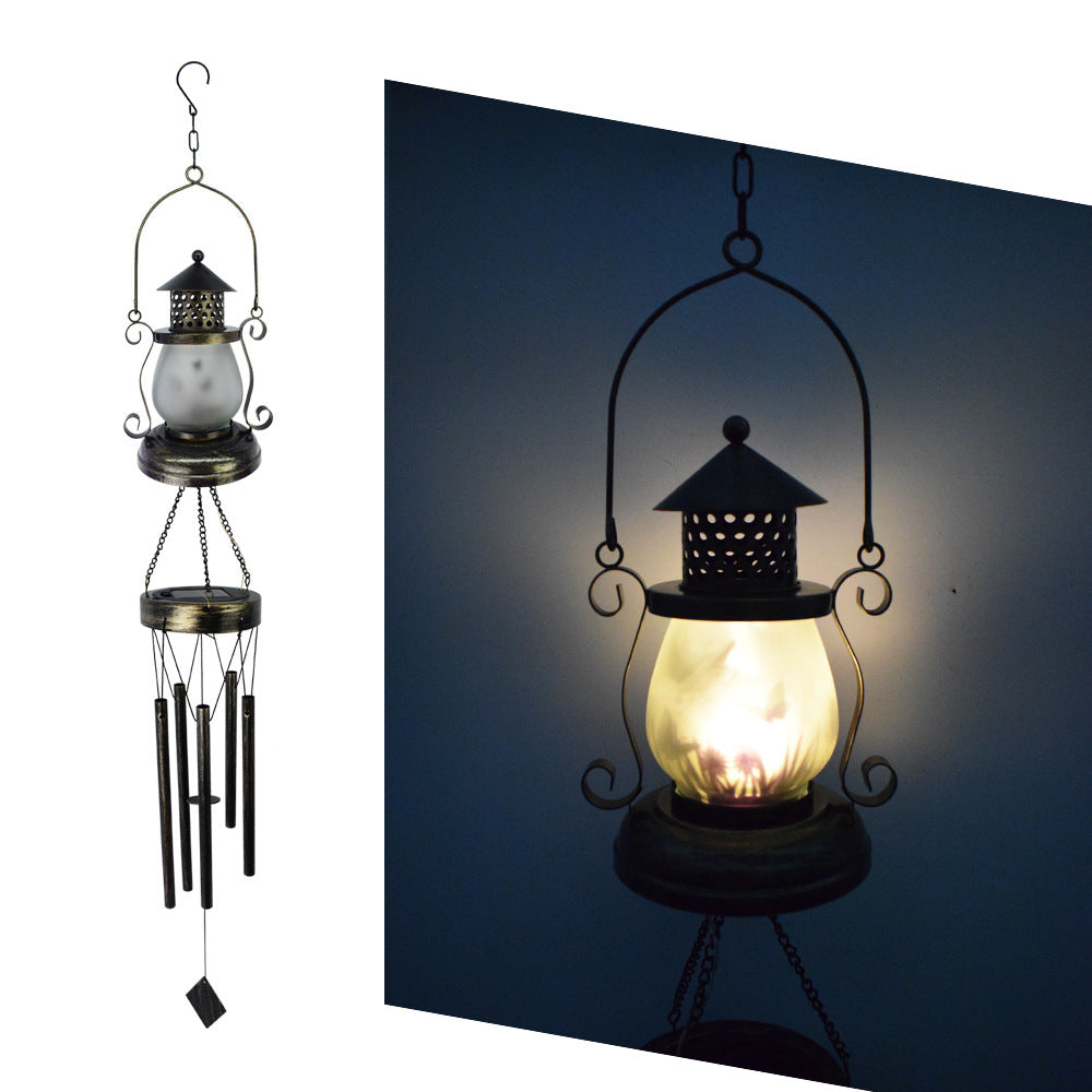 Contemporary Scandinavian Solar Waterproof Oval Disc Triangle Wind Chime Iron Glass Plastic LED Outdoor Light For Outdoor Patio | Kalsten