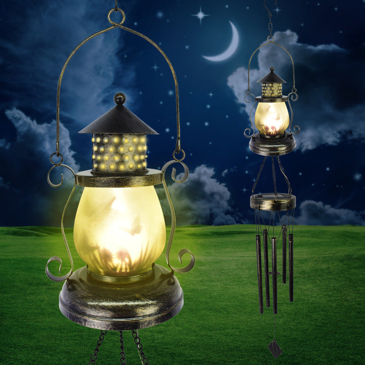 Contemporary Scandinavian Solar Waterproof Oval Disc Triangle Wind Chime Iron Glass Plastic LED Outdoor Light For Outdoor Patio | Kalsten