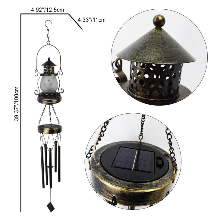 Contemporary Scandinavian Solar Waterproof Oval Disc Triangle Wind Chime Iron Glass Plastic LED Outdoor Light For Outdoor Patio | Kalsten