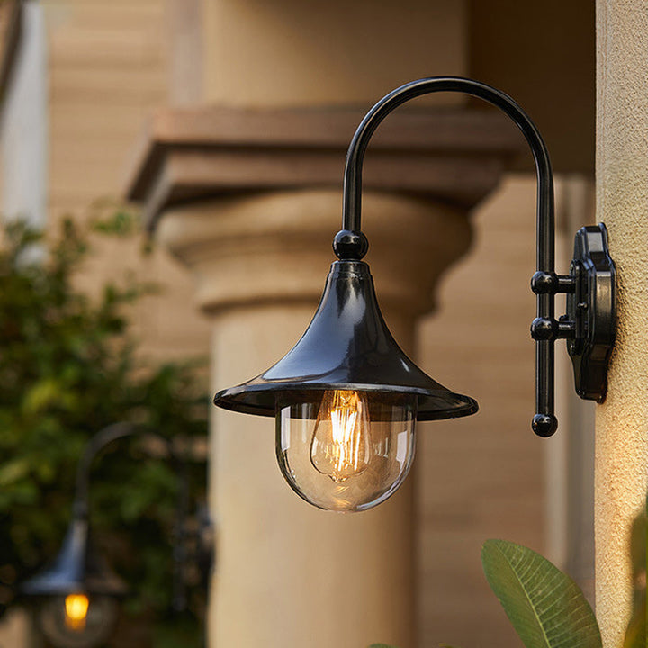 Contemporary Simplicity Aluminum Trumpet Shade Glass 1-Light Outdoor Wall Sconce Lamp For Garden | Kalsten
