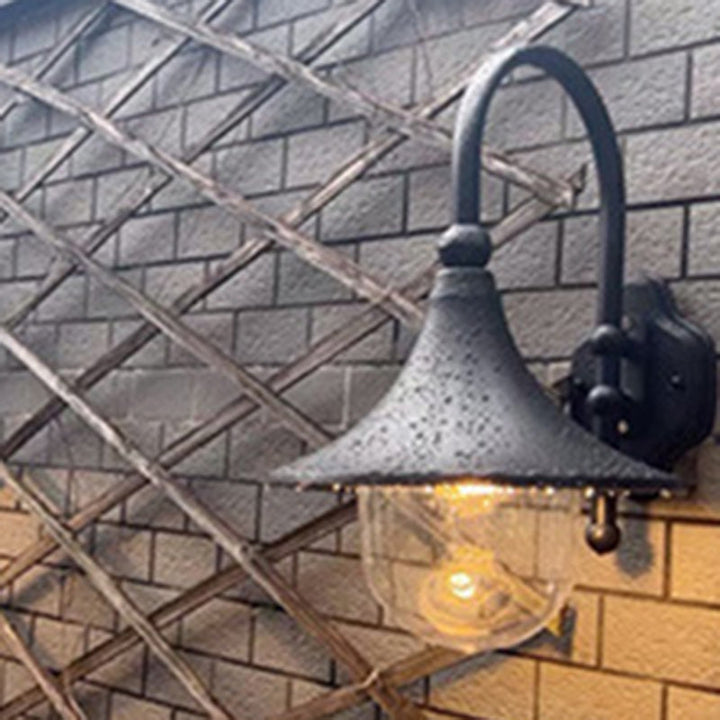 Contemporary Simplicity Aluminum Trumpet Shade Glass 1-Light Outdoor Wall Sconce Lamp For Garden | Kalsten