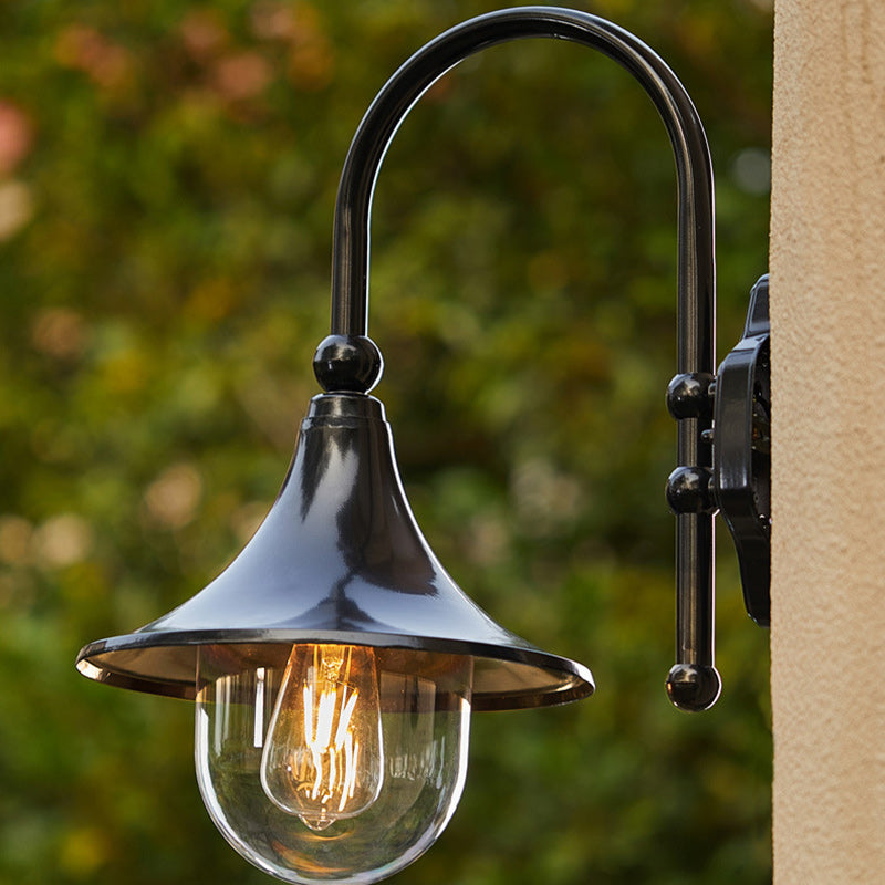 Contemporary Simplicity Aluminum Trumpet Shade Glass 1-Light Outdoor Wall Sconce Lamp For Garden | Kalsten