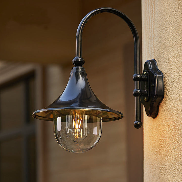 Contemporary Simplicity Aluminum Trumpet Shade Glass 1-Light Outdoor Wall Sconce Lamp For Garden | Kalsten