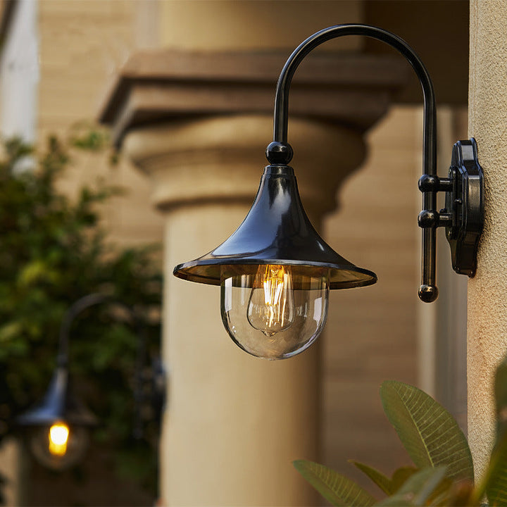 Contemporary Simplicity Aluminum Trumpet Shade Glass 1-Light Outdoor Wall Sconce Lamp For Garden | Kalsten