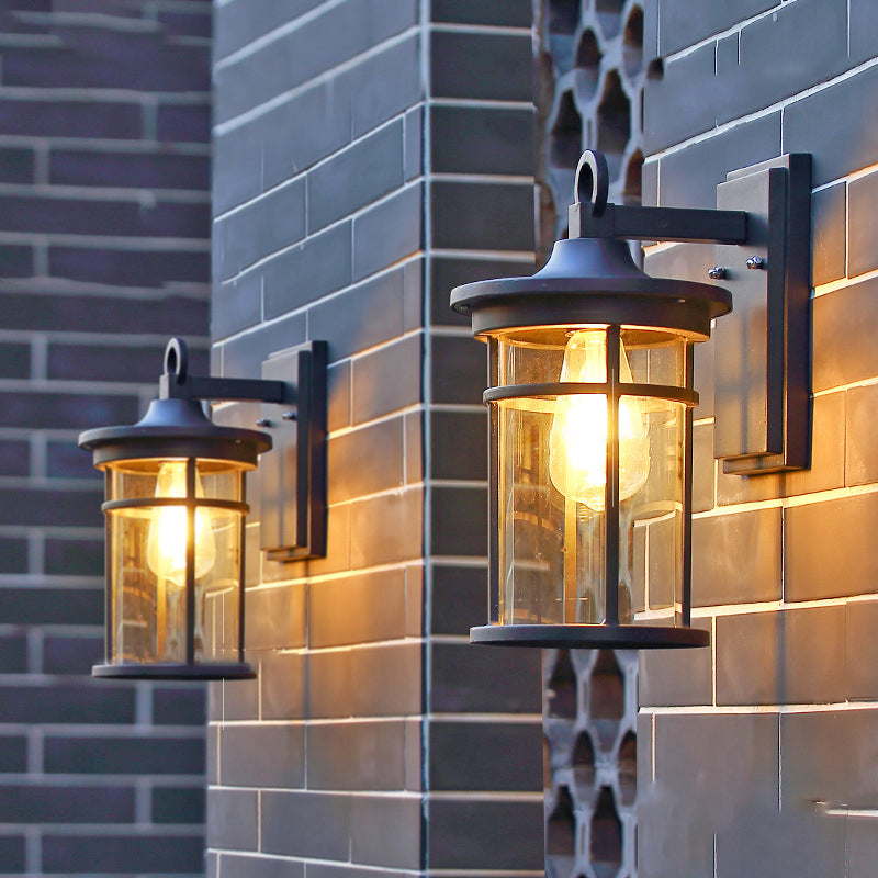 Contemporary Industrial Cylinder Aluminum Glass Shade 1-Light Waterproof Wall Sconce Lamp For Outdoor Patio | Kalsten