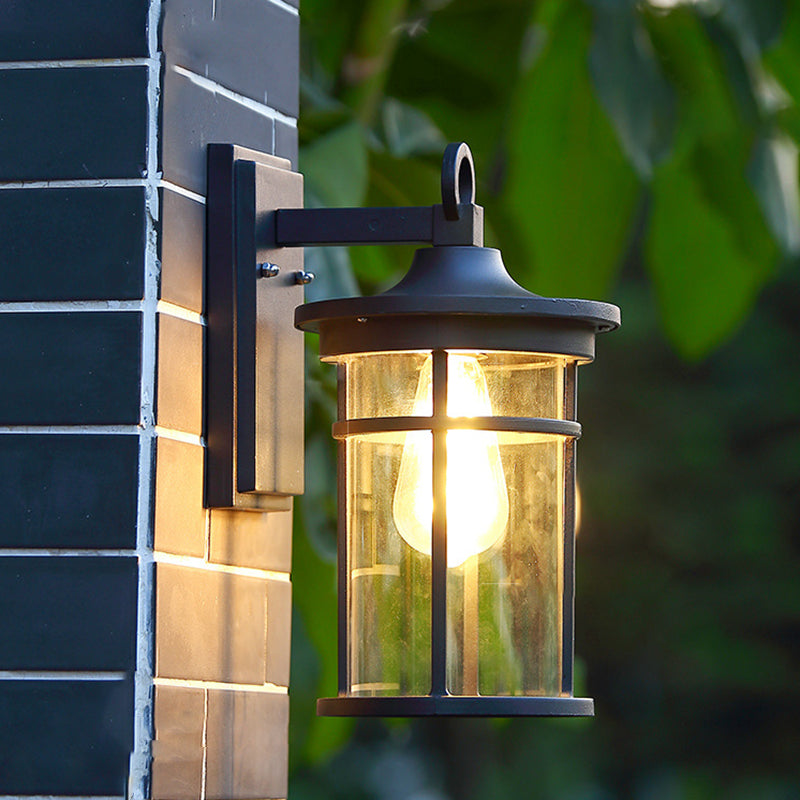 Contemporary Industrial Cylinder Aluminum Glass Shade 1-Light Waterproof Wall Sconce Lamp For Outdoor Patio | Kalsten
