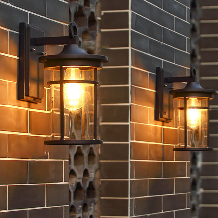 Contemporary Industrial Cylinder Aluminum Glass Shade 1-Light Waterproof Wall Sconce Lamp For Outdoor Patio | Kalsten
