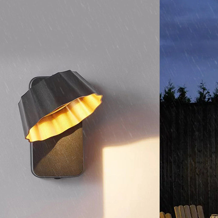 Contemporary Industrial Aluminum Pleated Round Shade LED Outdoor Waterproof Wall Sconce Lamp For Garden | Kalsten