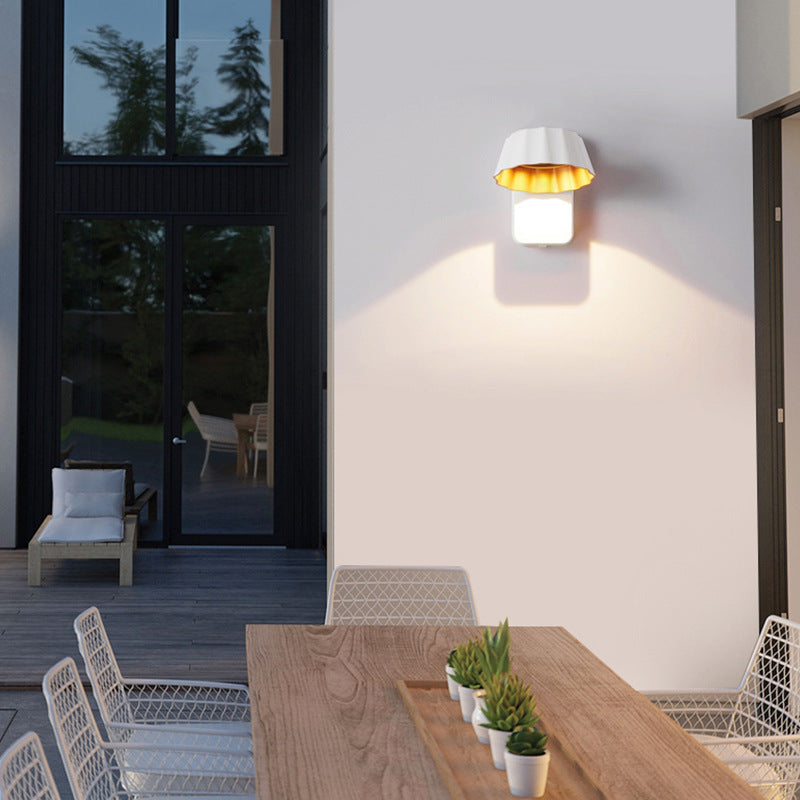 Contemporary Industrial Aluminum Pleated Round Shade LED Outdoor Waterproof Wall Sconce Lamp For Garden | Kalsten