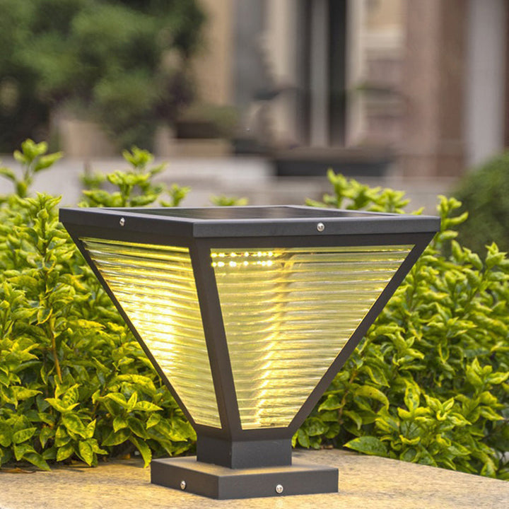 Modern Minimalist Solar Waterproof Square Prismatic Stainless Steel Glass LED Outdoor Light For Patio | Kalsten