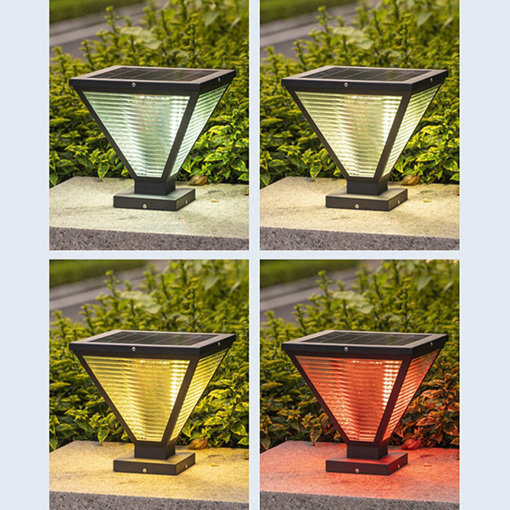 Modern Minimalist Solar Waterproof Square Prismatic Stainless Steel Glass LED Outdoor Light For Patio | Kalsten