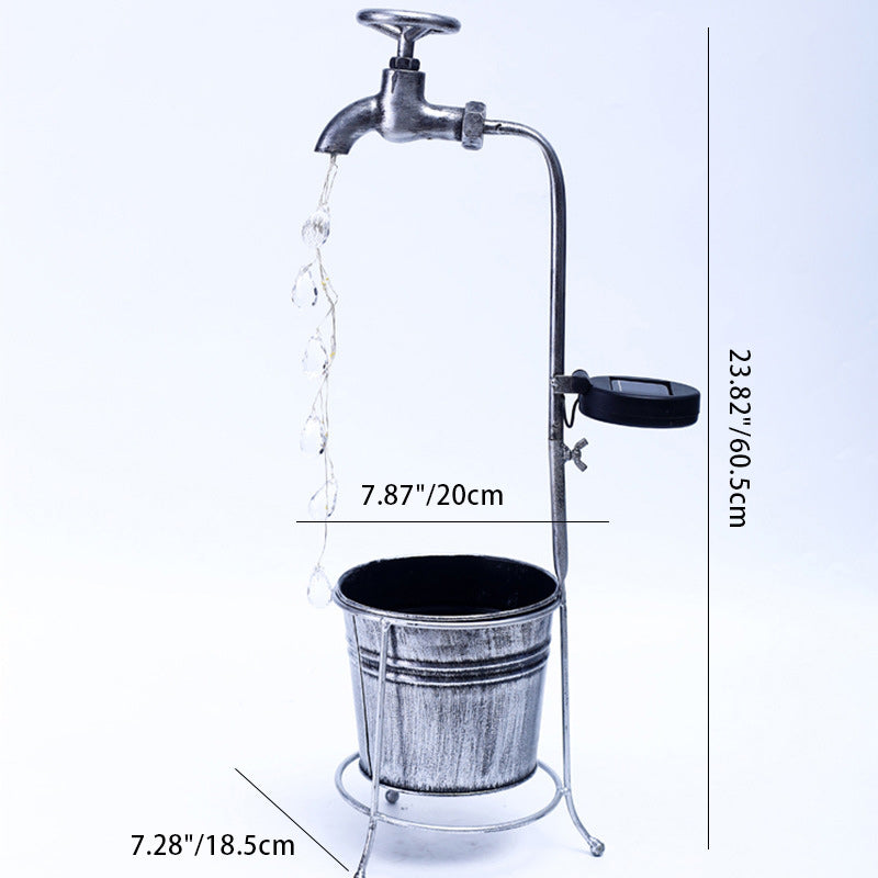 Modern Art Deco Solar Faucet Water Drops Flowing Water Planter Shape Iron LED Outdoor Light For Garden | Kalsten
