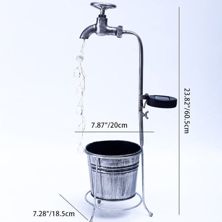 Modern Art Deco Solar Faucet Water Drops Flowing Water Planter Shape Iron LED Outdoor Light For Garden | Kalsten