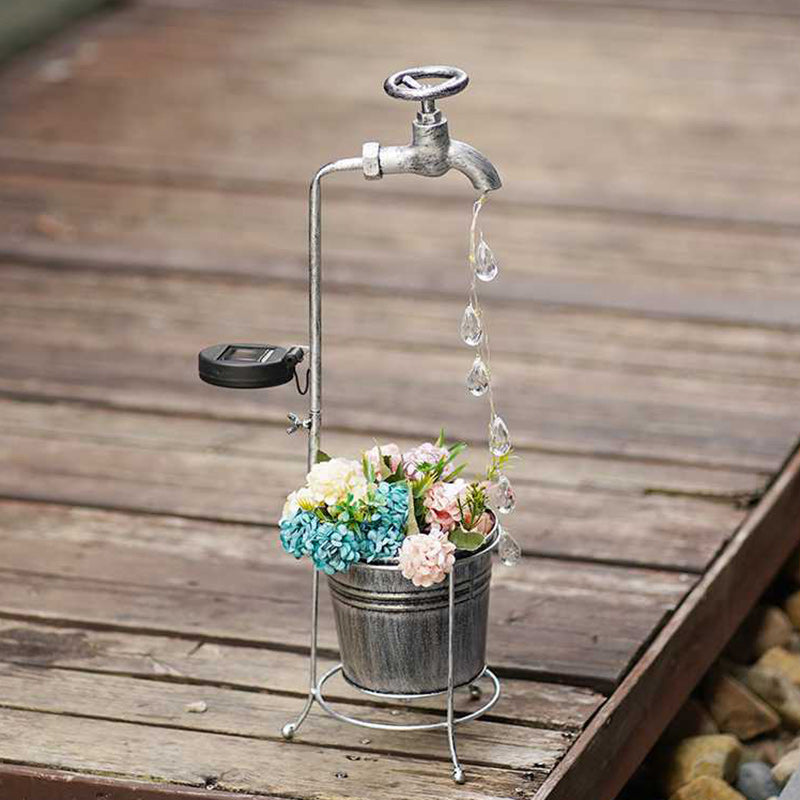 Modern Art Deco Solar Faucet Water Drops Flowing Water Planter Shape Iron LED Outdoor Light For Garden | Kalsten