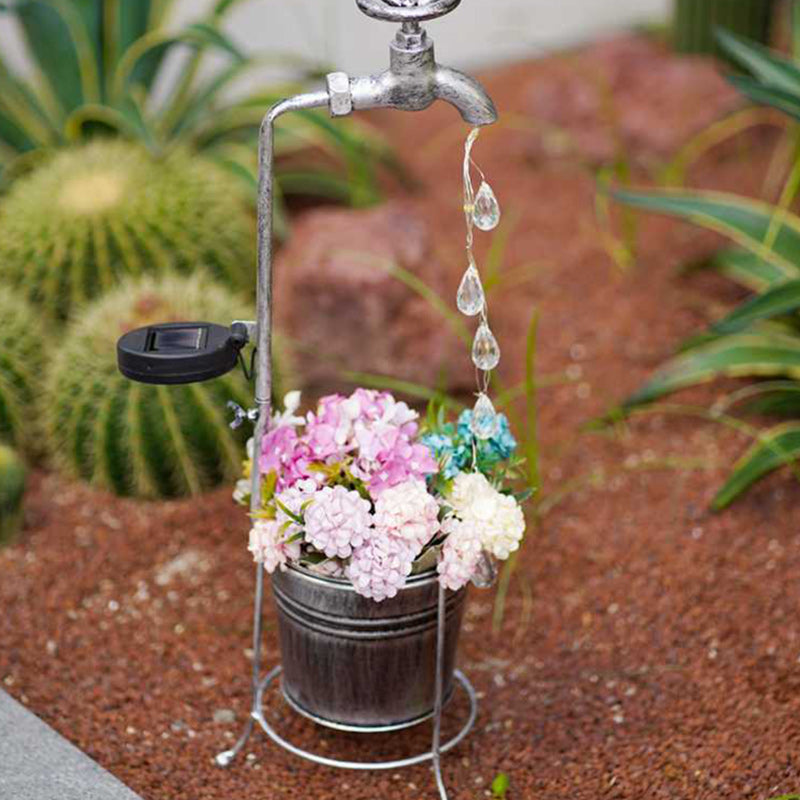 Modern Art Deco Solar Faucet Water Drops Flowing Water Planter Shape Iron LED Outdoor Light For Garden | Kalsten