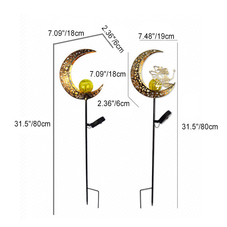 Modern Art Deco Solar Waterproof Ground Plug Star Sun Moon Iron Glass LED Outdoor Light For Garden | Kalsten