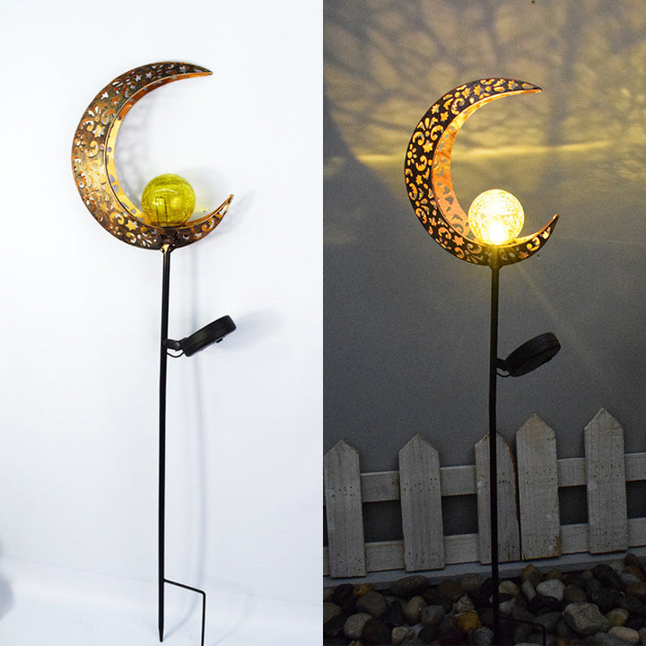 Modern Art Deco Solar Waterproof Ground Plug Star Sun Moon Iron Glass LED Outdoor Light For Garden | Kalsten