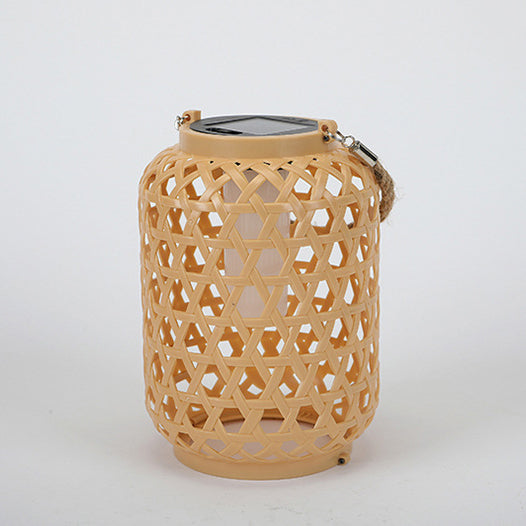 Modern Art Deco Solar Waterproof Imitation Rattan Woven Lantern Cylindrical Plastic LED Outdoor Light For Garden | Kalsten