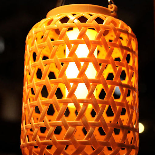 Modern Art Deco Solar Waterproof Imitation Rattan Woven Lantern Cylindrical Plastic LED Outdoor Light For Garden | Kalsten