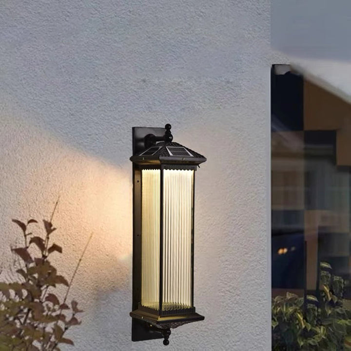 Traditional Chinese Waterproof Rectangular Glass Metal 1-Light Wall Sconce Lamp For Outdoor Patio | Kalsten