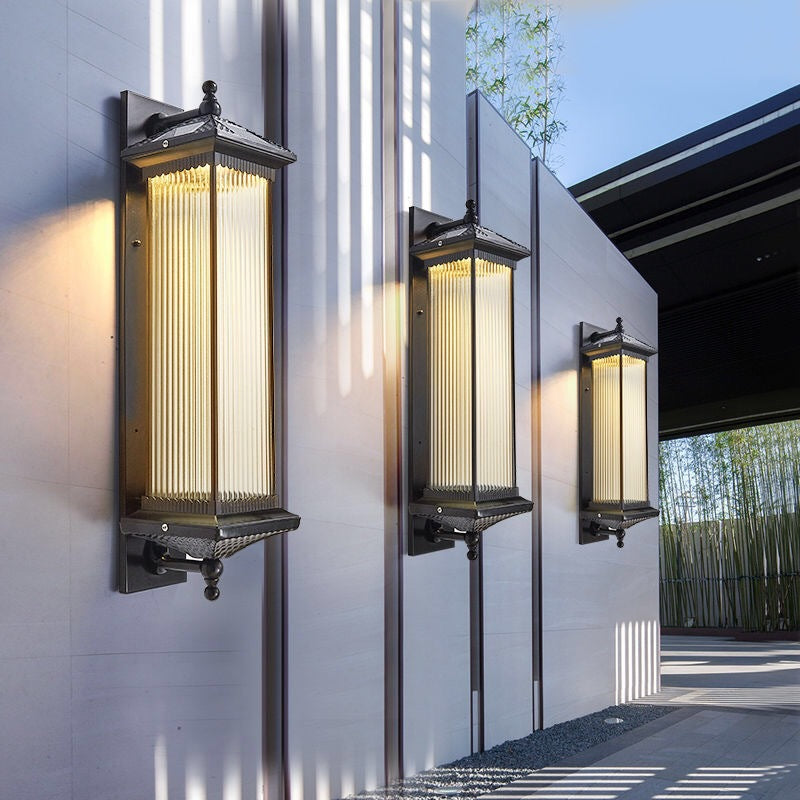 Traditional Chinese Waterproof Rectangular Glass Metal 1-Light Wall Sconce Lamp For Outdoor Patio | Kalsten