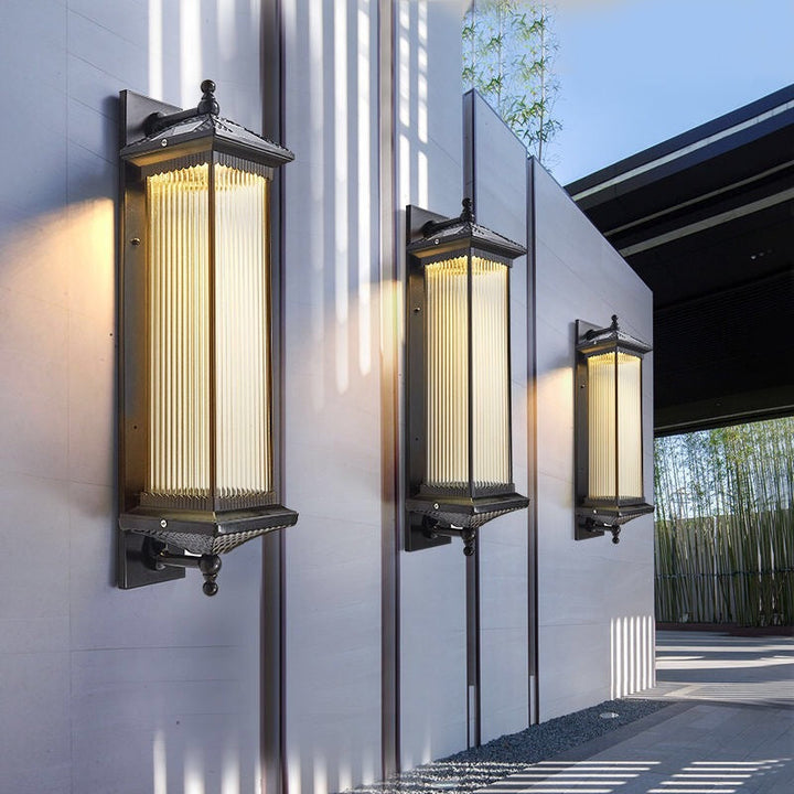 Traditional Chinese Waterproof Rectangular Glass Metal 1-Light Wall Sconce Lamp For Outdoor Patio | Kalsten