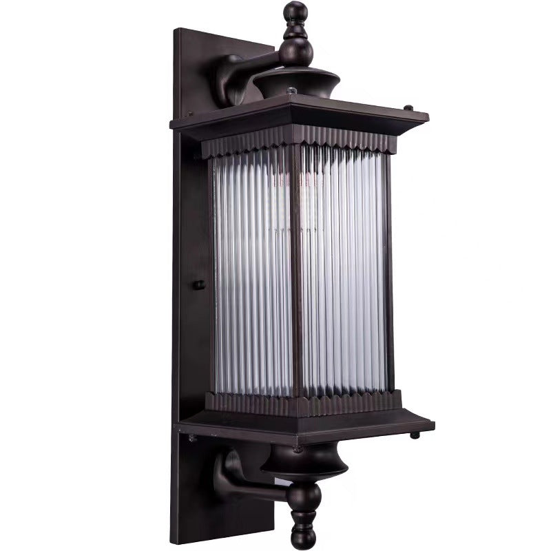 Traditional Chinese Waterproof Rectangular Glass Metal 1-Light Wall Sconce Lamp For Outdoor Patio | Kalsten