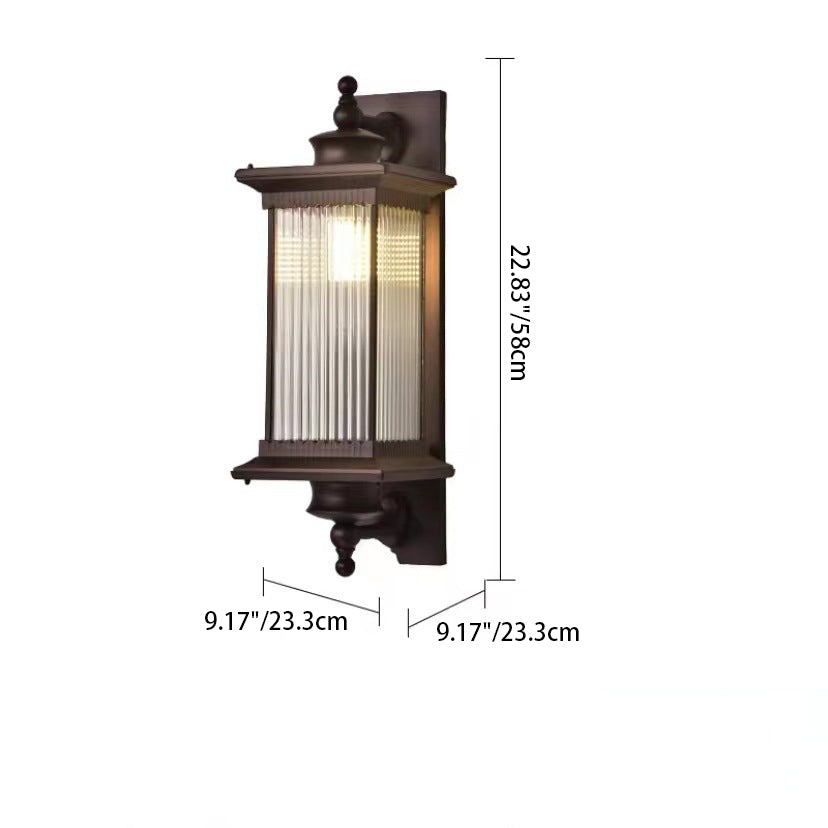 Traditional Chinese Waterproof Rectangular Glass Metal 1-Light Wall Sconce Lamp For Outdoor Patio | Kalsten