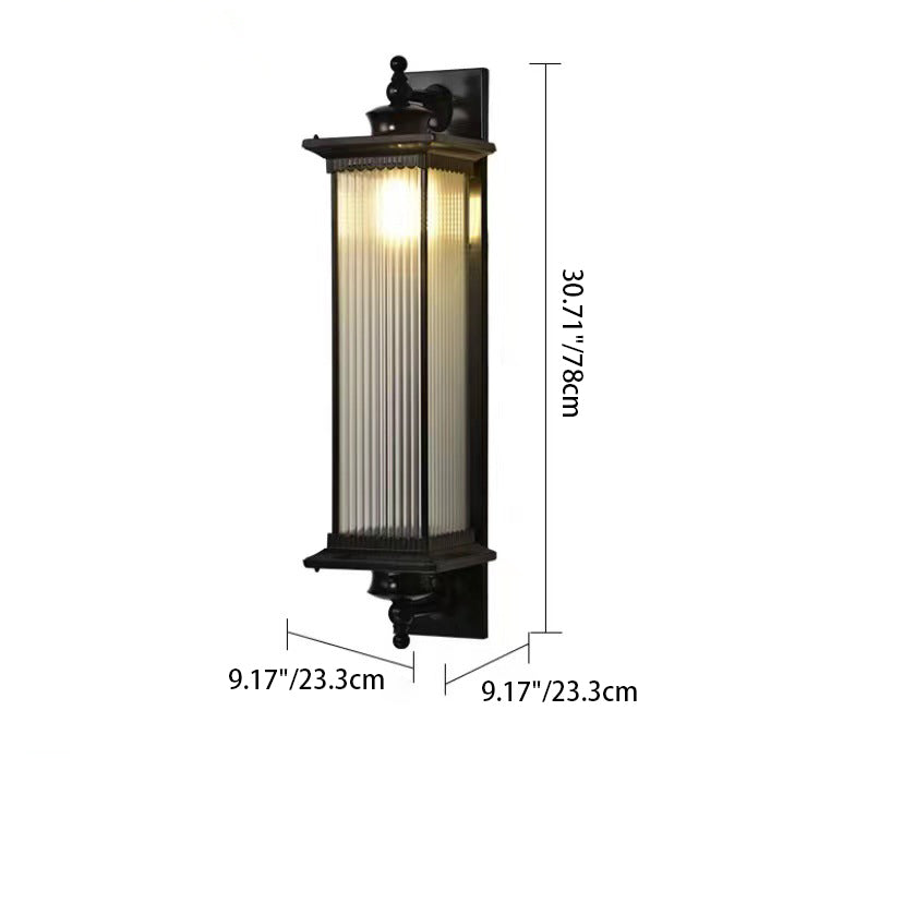Traditional Chinese Waterproof Rectangular Glass Metal 1-Light Wall Sconce Lamp For Outdoor Patio | Kalsten