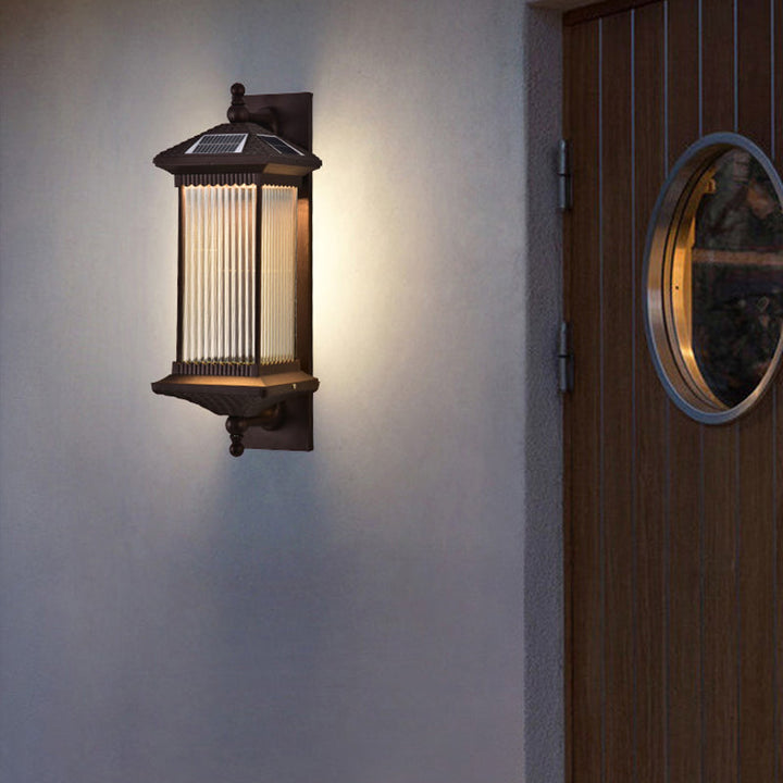 Traditional Chinese Waterproof Rectangular Glass Metal 1-Light Wall Sconce Lamp For Outdoor Patio | Kalsten
