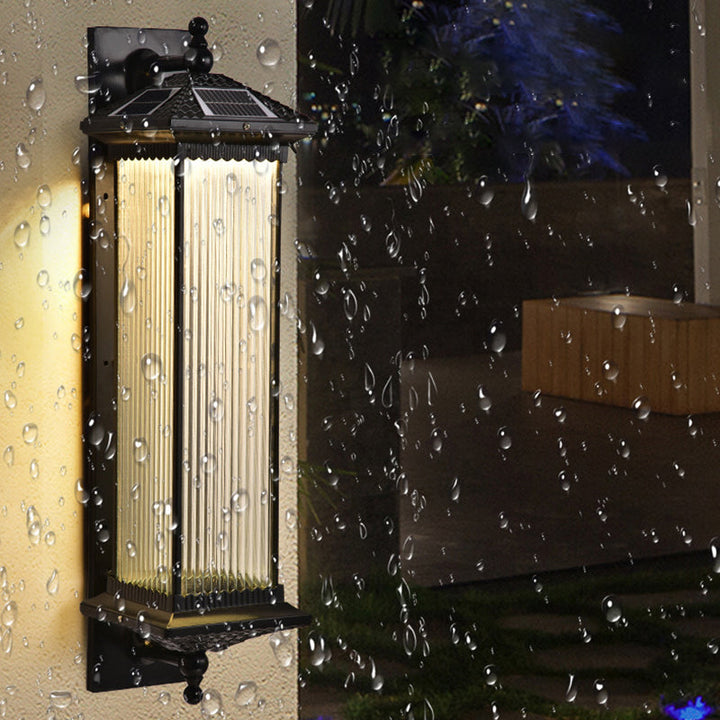 Traditional Chinese Waterproof Rectangular Glass Metal 1-Light Wall Sconce Lamp For Outdoor Patio | Kalsten