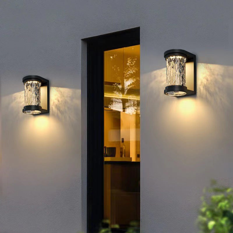 Modern Luxury Waterproof Cylinder Stainless Steel Crystal LED Wall Sconce Lamp For Outdoor Patio | Kalsten