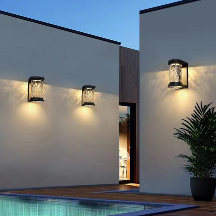 Modern Luxury Waterproof Cylinder Stainless Steel Crystal LED Wall Sconce Lamp For Outdoor Patio | Kalsten