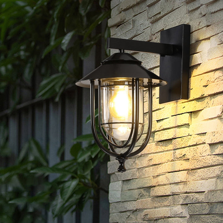 Traditional Vintage Birdcage Iron Glass 1-Light Wall Sconce Lamp For Outdoor Patio | Kalsten