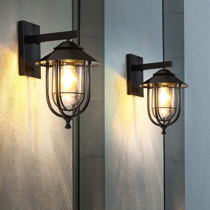 Traditional Vintage Birdcage Iron Glass 1-Light Wall Sconce Lamp For Outdoor Patio | Kalsten