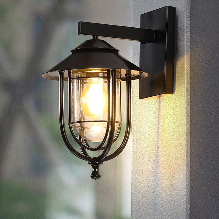 Traditional Vintage Birdcage Iron Glass 1-Light Wall Sconce Lamp For Outdoor Patio | Kalsten