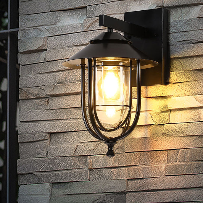 Traditional Vintage Birdcage Iron Glass 1-Light Wall Sconce Lamp For Outdoor Patio | Kalsten