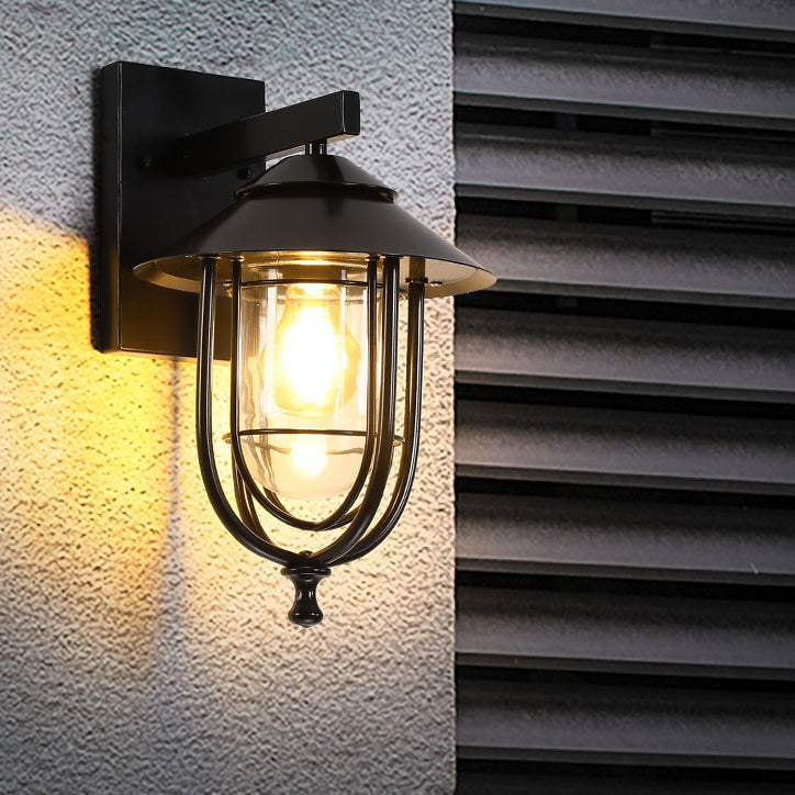 Traditional Vintage Birdcage Iron Glass 1-Light Wall Sconce Lamp For Outdoor Patio | Kalsten
