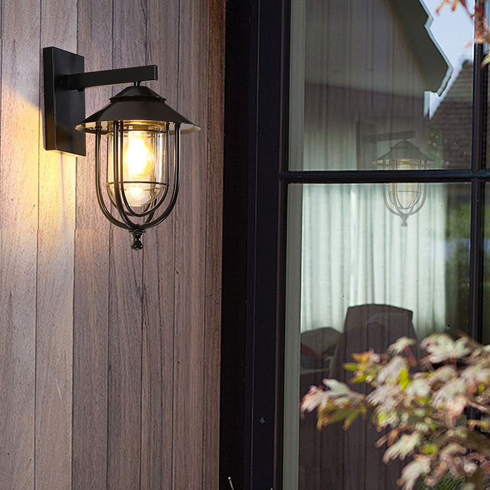 Traditional Vintage Birdcage Iron Glass 1-Light Wall Sconce Lamp For Outdoor Patio | Kalsten