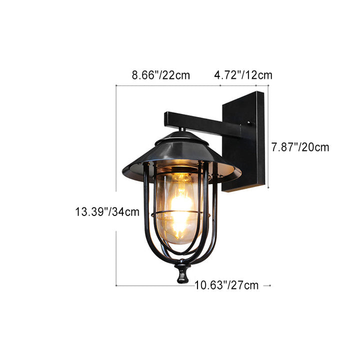 Traditional Vintage Birdcage Iron Glass 1-Light Wall Sconce Lamp For Outdoor Patio | Kalsten