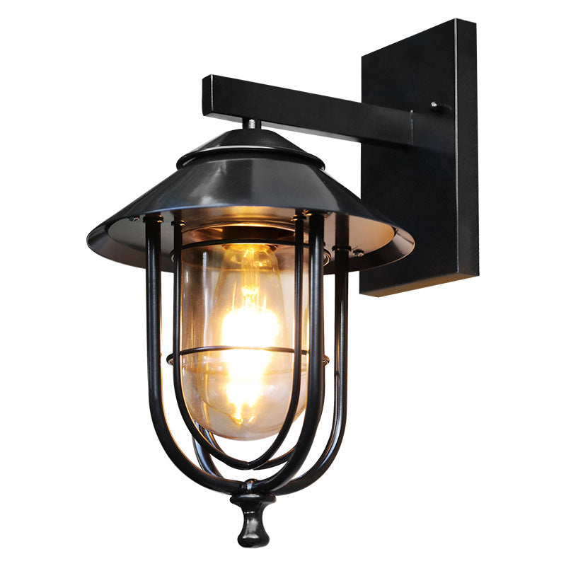 Traditional Vintage Birdcage Iron Glass 1-Light Wall Sconce Lamp For Outdoor Patio | Kalsten