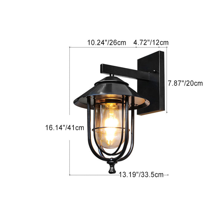 Traditional Vintage Birdcage Iron Glass 1-Light Wall Sconce Lamp For Outdoor Patio | Kalsten