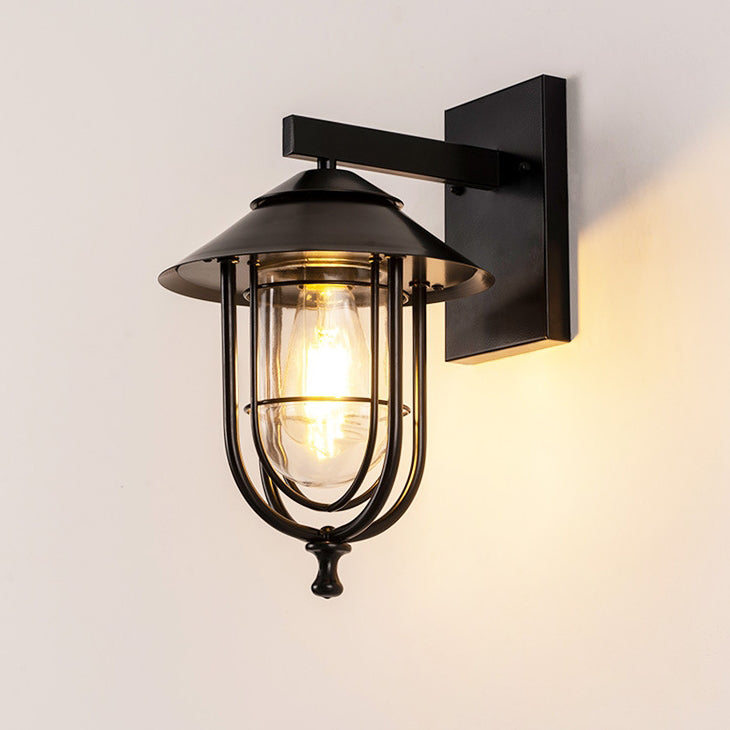 Traditional Vintage Birdcage Iron Glass 1-Light Wall Sconce Lamp For Outdoor Patio | Kalsten